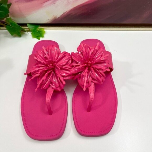 LARROUDE Hibiscus Flower Flip Flop Sandals in Pink Size 6/7 - Picture 5 of 12